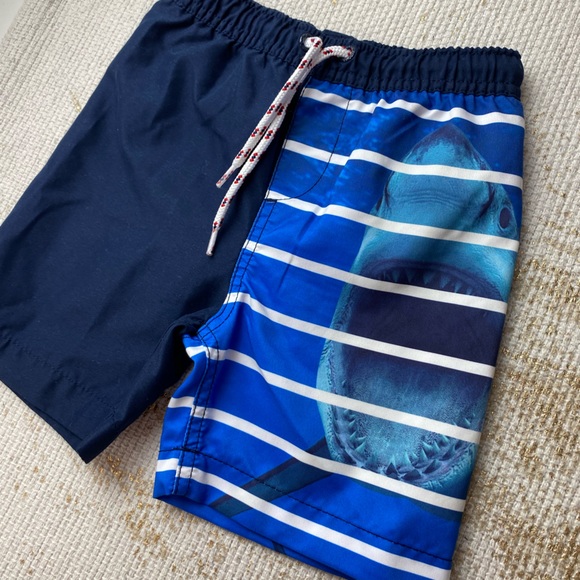 LANDS END Boys Navy Shark Swim Trunks | Size 4T - Picture 2 of 5